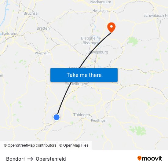 Bondorf to Oberstenfeld map