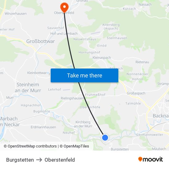 Burgstetten to Oberstenfeld map