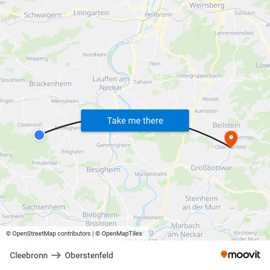 Cleebronn to Oberstenfeld map