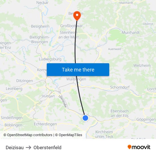 Deizisau to Oberstenfeld map