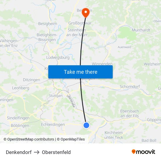 Denkendorf to Oberstenfeld map