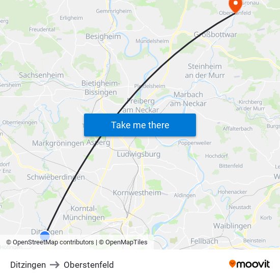 Ditzingen to Oberstenfeld map