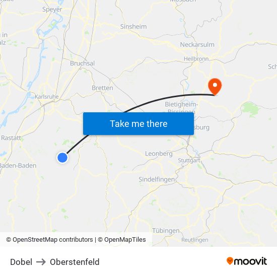 Dobel to Oberstenfeld map