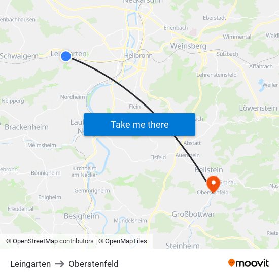 Leingarten to Oberstenfeld map