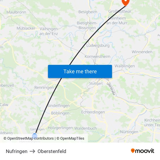 Nufringen to Oberstenfeld map