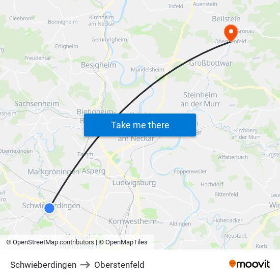 Schwieberdingen to Oberstenfeld map