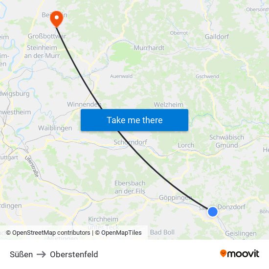 Süßen to Oberstenfeld map