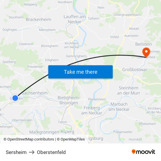 Sersheim to Oberstenfeld map