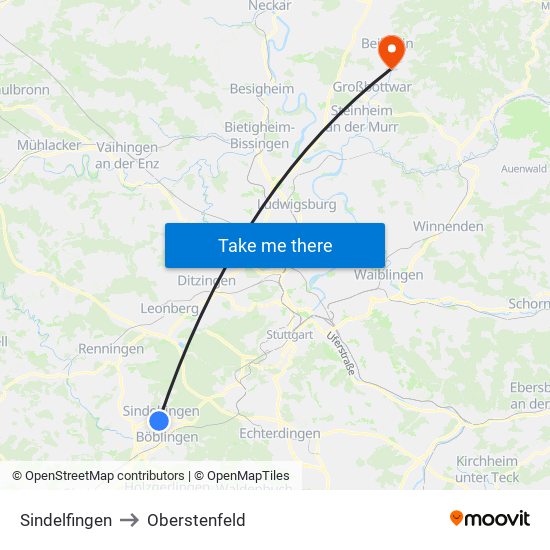 Sindelfingen to Oberstenfeld map