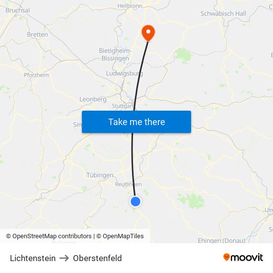 Lichtenstein to Oberstenfeld map