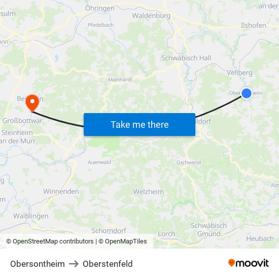 Obersontheim to Oberstenfeld map