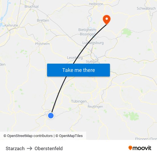 Starzach to Oberstenfeld map