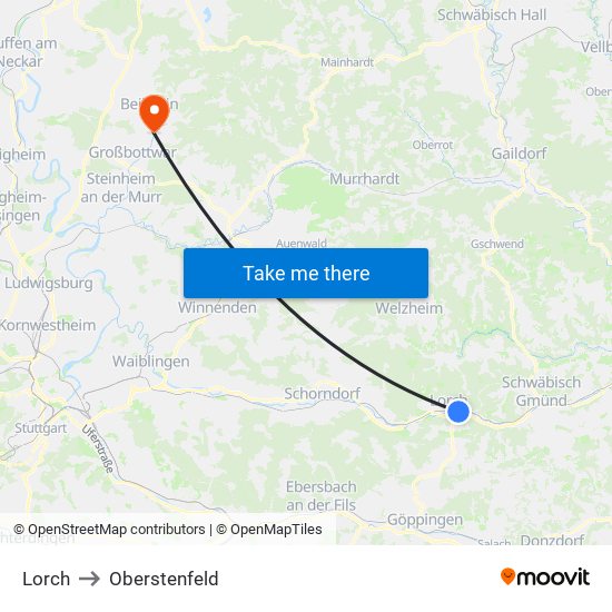 Lorch to Oberstenfeld map