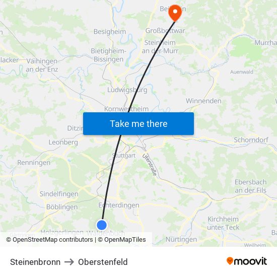 Steinenbronn to Oberstenfeld map