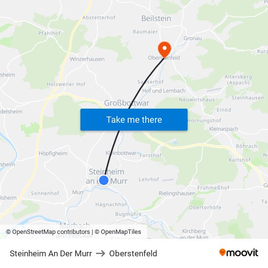 Steinheim An Der Murr to Oberstenfeld map