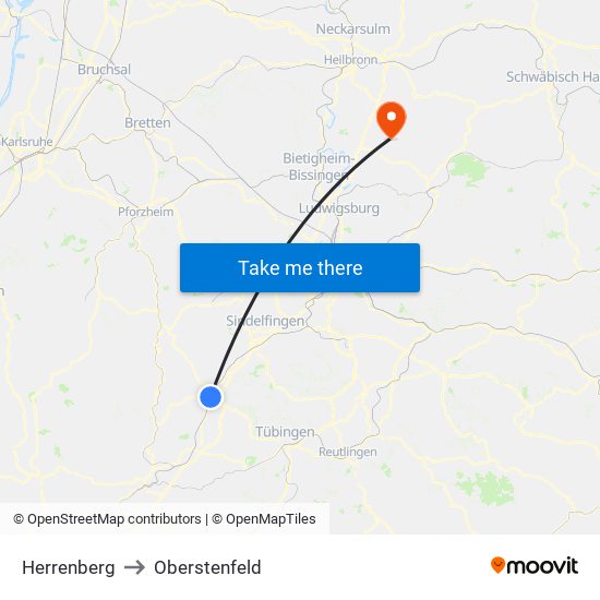 Herrenberg to Oberstenfeld map