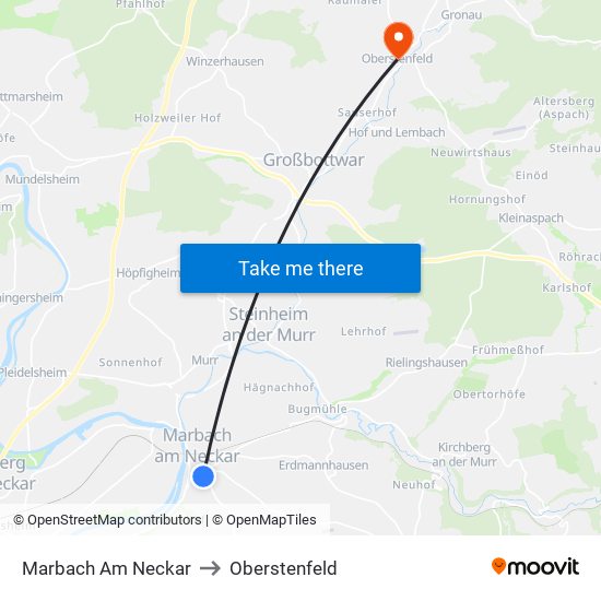 Marbach Am Neckar to Oberstenfeld map