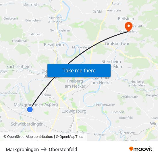 Markgröningen to Oberstenfeld map