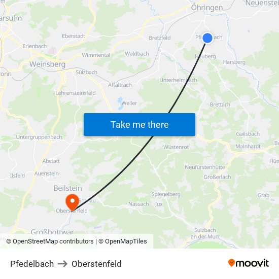 Pfedelbach to Oberstenfeld map