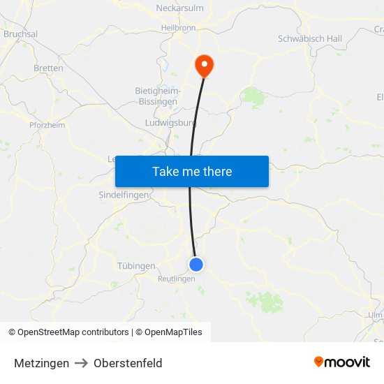 Metzingen to Oberstenfeld map