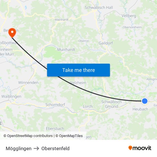 Mögglingen to Oberstenfeld map