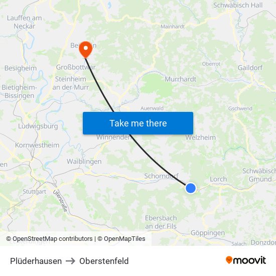 Plüderhausen to Oberstenfeld map