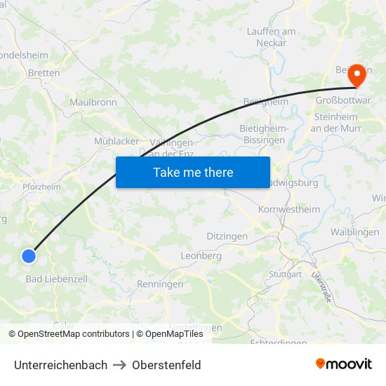 Unterreichenbach to Oberstenfeld map