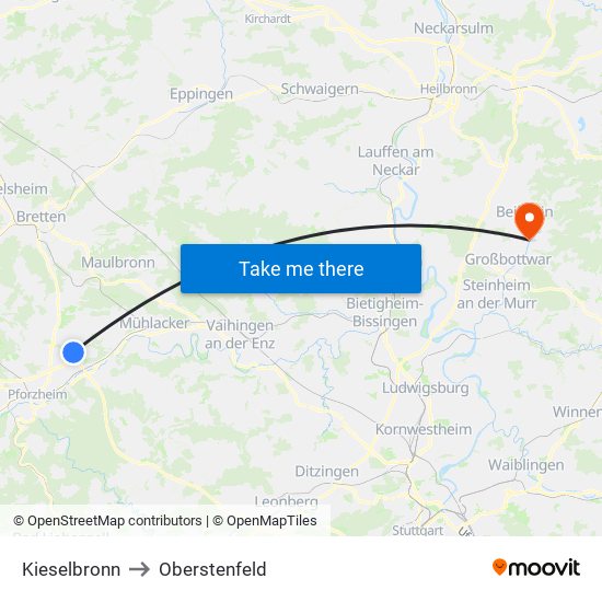 Kieselbronn to Oberstenfeld map