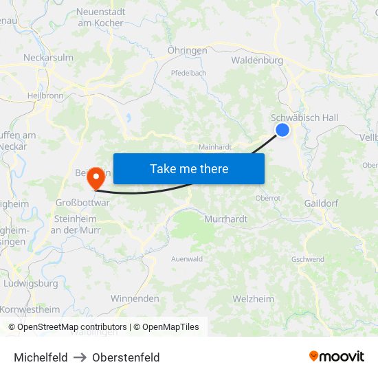 Michelfeld to Oberstenfeld map