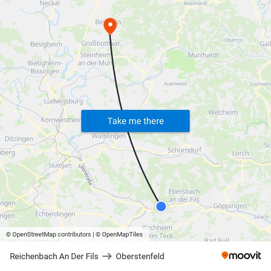 Reichenbach An Der Fils to Oberstenfeld map