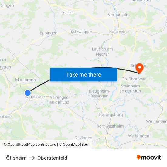 Ötisheim to Oberstenfeld map