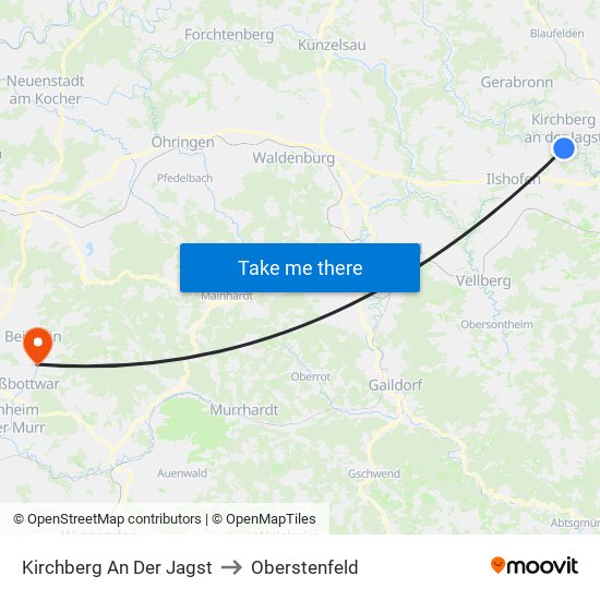 Kirchberg An Der Jagst to Oberstenfeld map