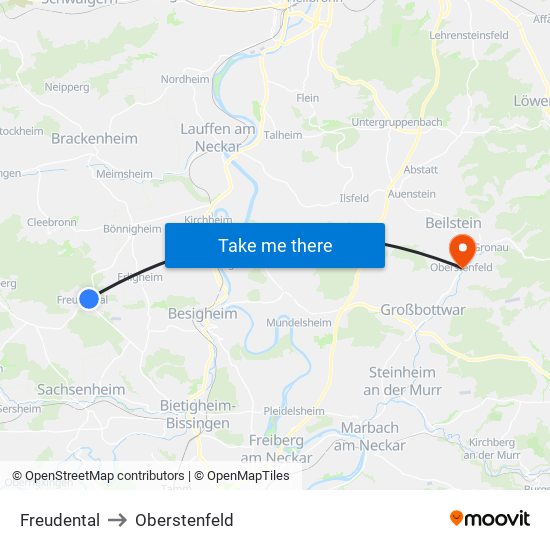 Freudental to Oberstenfeld map
