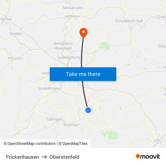 Frickenhausen to Oberstenfeld map