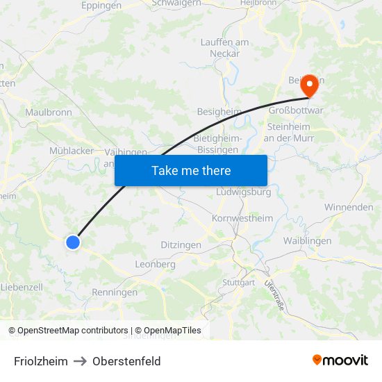 Friolzheim to Oberstenfeld map