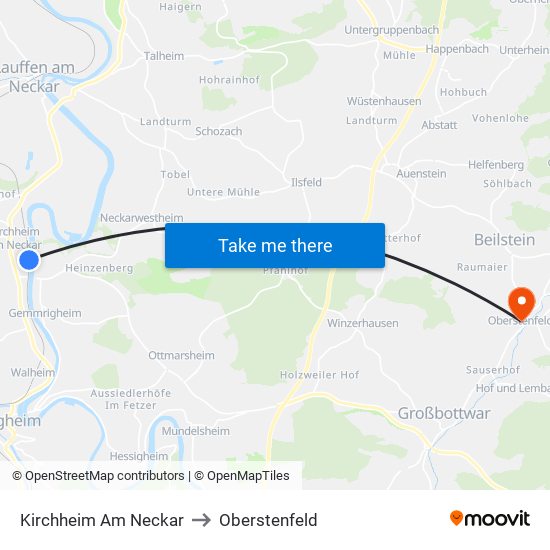 Kirchheim Am Neckar to Oberstenfeld map