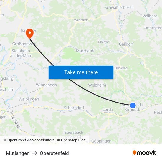 Mutlangen to Oberstenfeld map