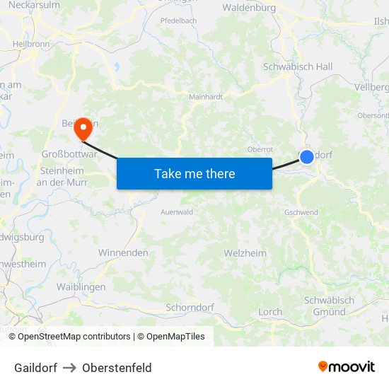 Gaildorf to Oberstenfeld map