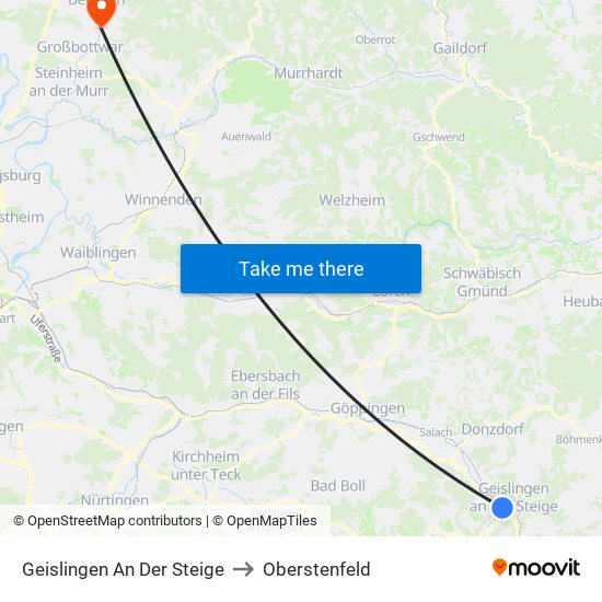 Geislingen An Der Steige to Oberstenfeld map