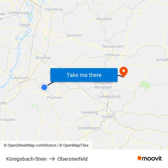 Königsbach-Stein to Oberstenfeld map