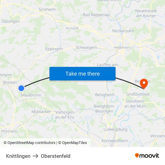 Knittlingen to Oberstenfeld map