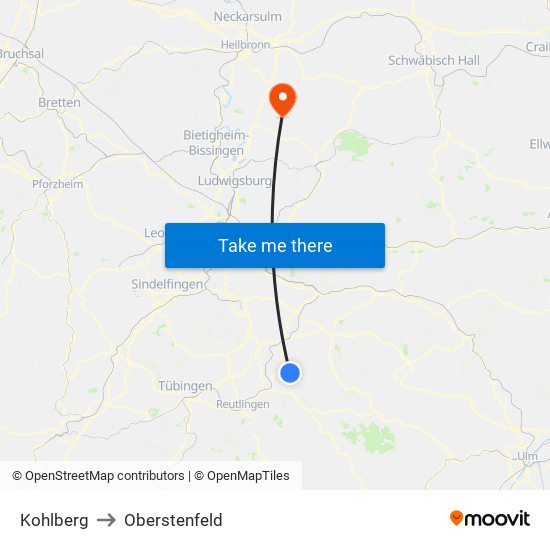 Kohlberg to Oberstenfeld map