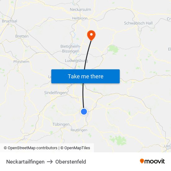 Neckartailfingen to Oberstenfeld map