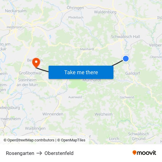 Rosengarten to Oberstenfeld map
