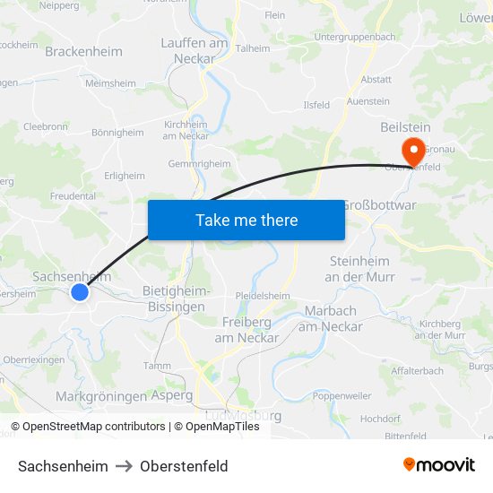 Sachsenheim to Oberstenfeld map