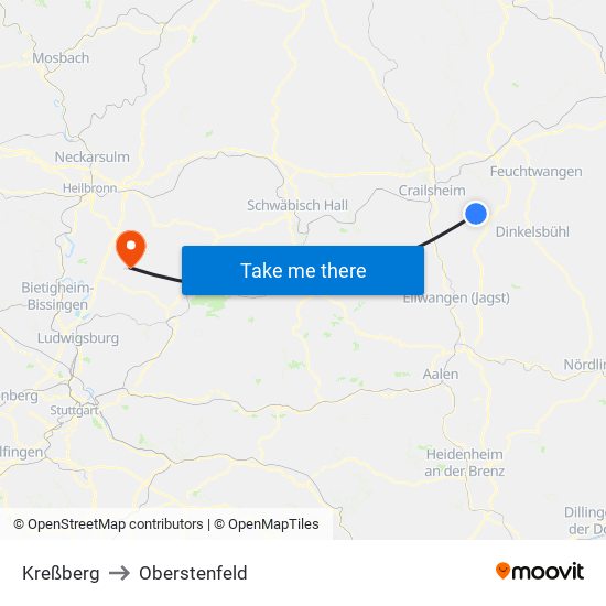 Kreßberg to Oberstenfeld map