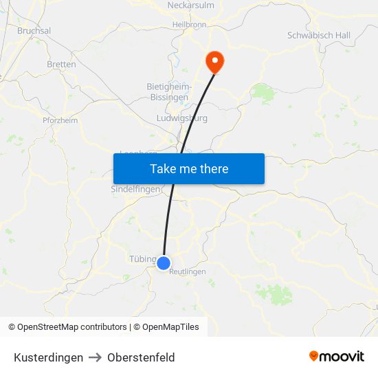 Kusterdingen to Oberstenfeld map