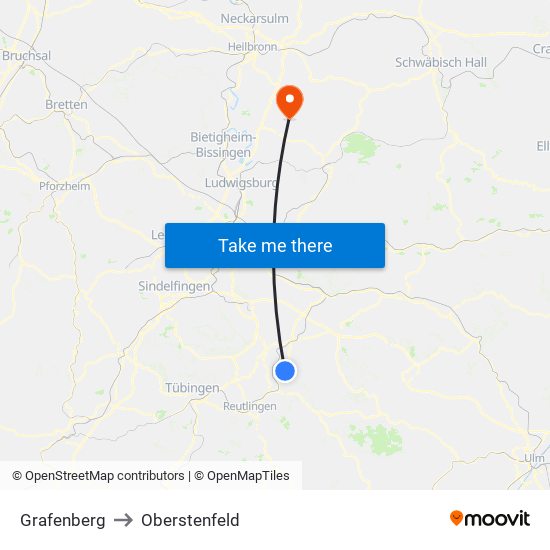 Grafenberg to Oberstenfeld map
