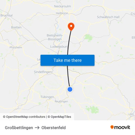 Großbettlingen to Oberstenfeld map