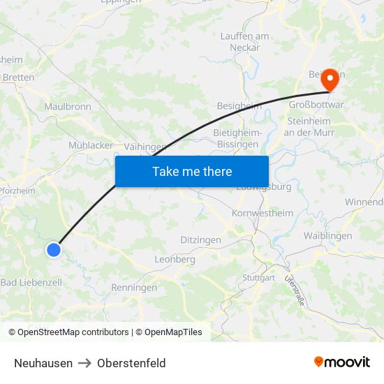 Neuhausen to Oberstenfeld map